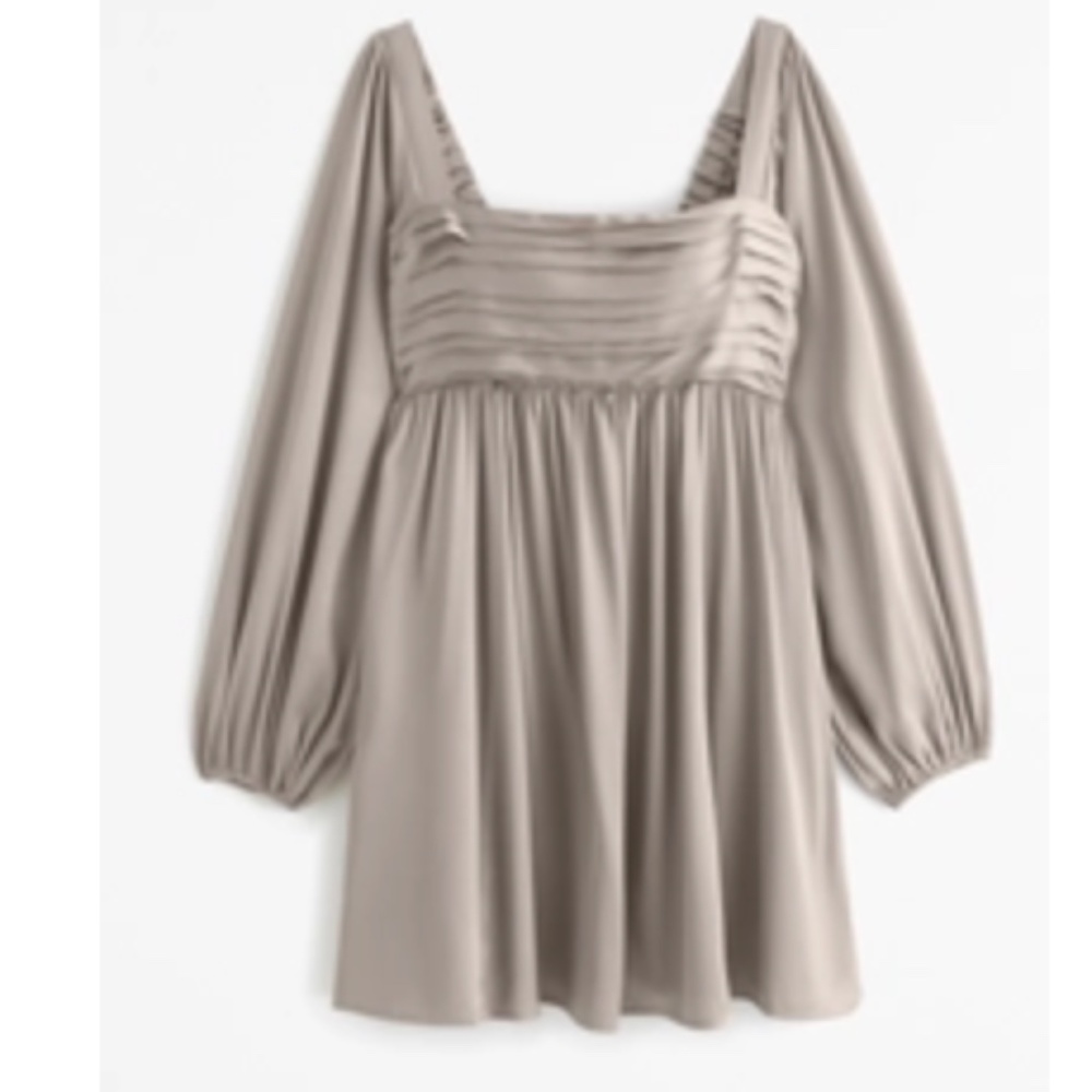 NWT The A&F Emerson Satin Long-Sleeve Mini Dress Small Taupe